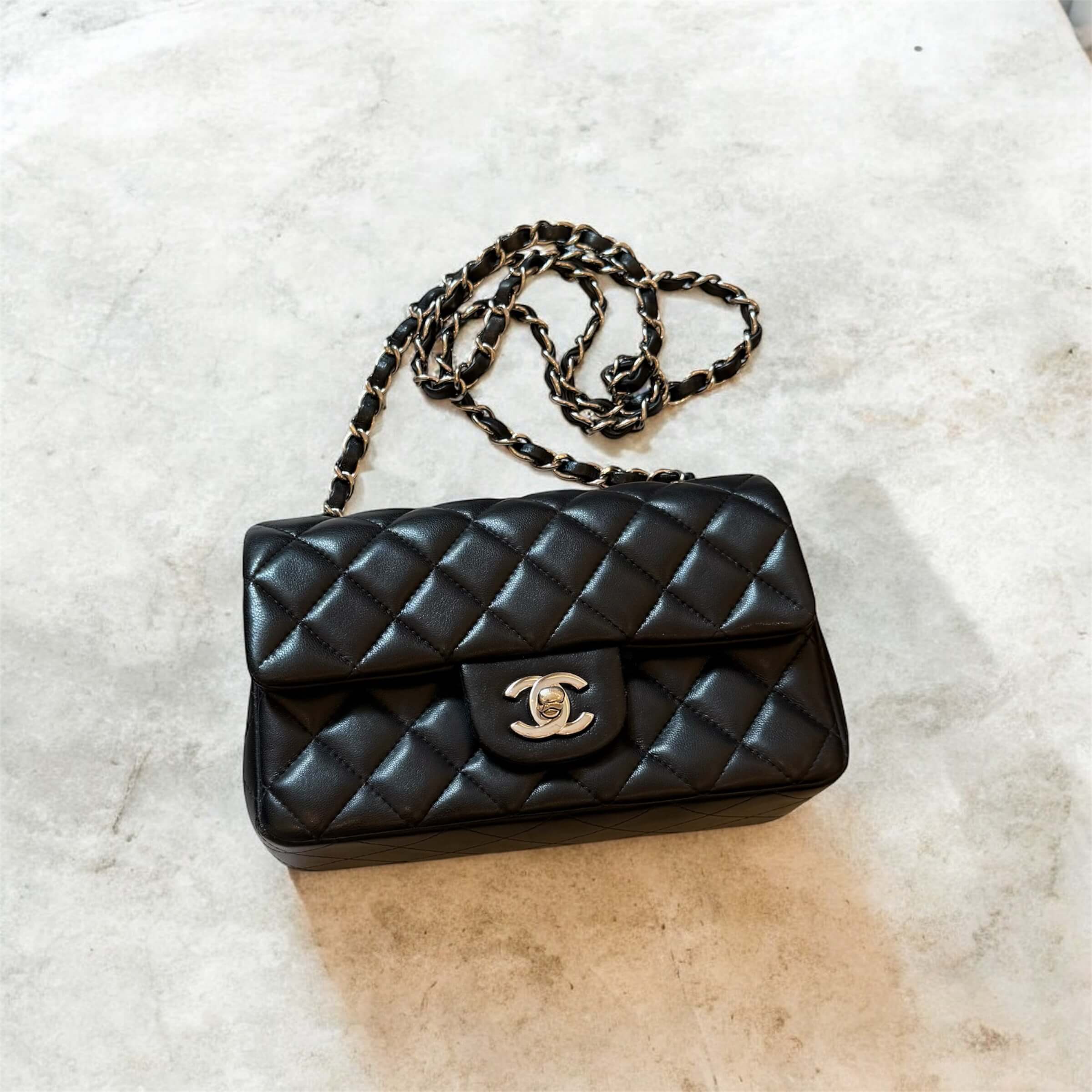 Chanel Mini Rectangular Black Lambskin SHW