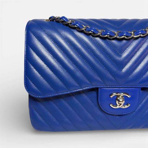 Chanel Jumbo Chevron Double Flap Bag Royal Blue Caviar SHW