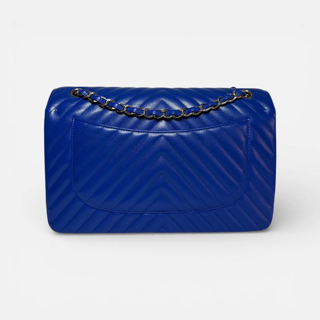 Chanel Jumbo Chevron Double Flap Bag Royal Blue Caviar SHW