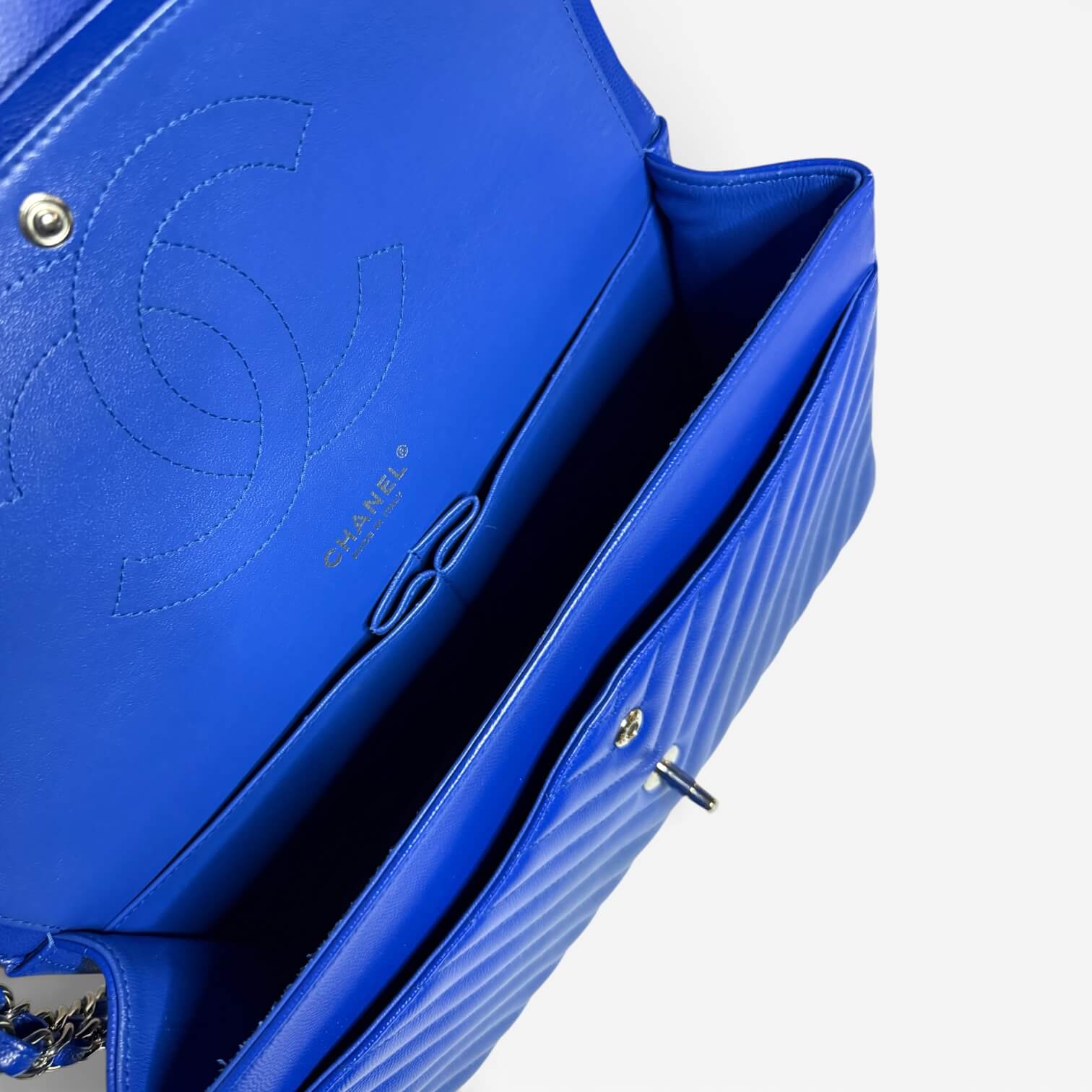 Chanel Jumbo Chevron Double Flap Bag Royal Blue Caviar SHW